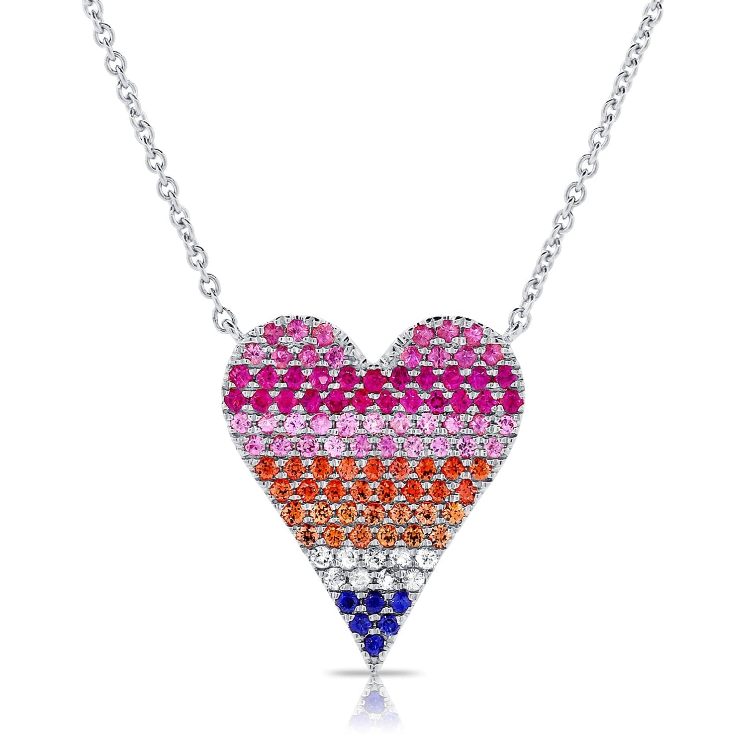 14k Gold Rainbow Sapphire Heart Necklace