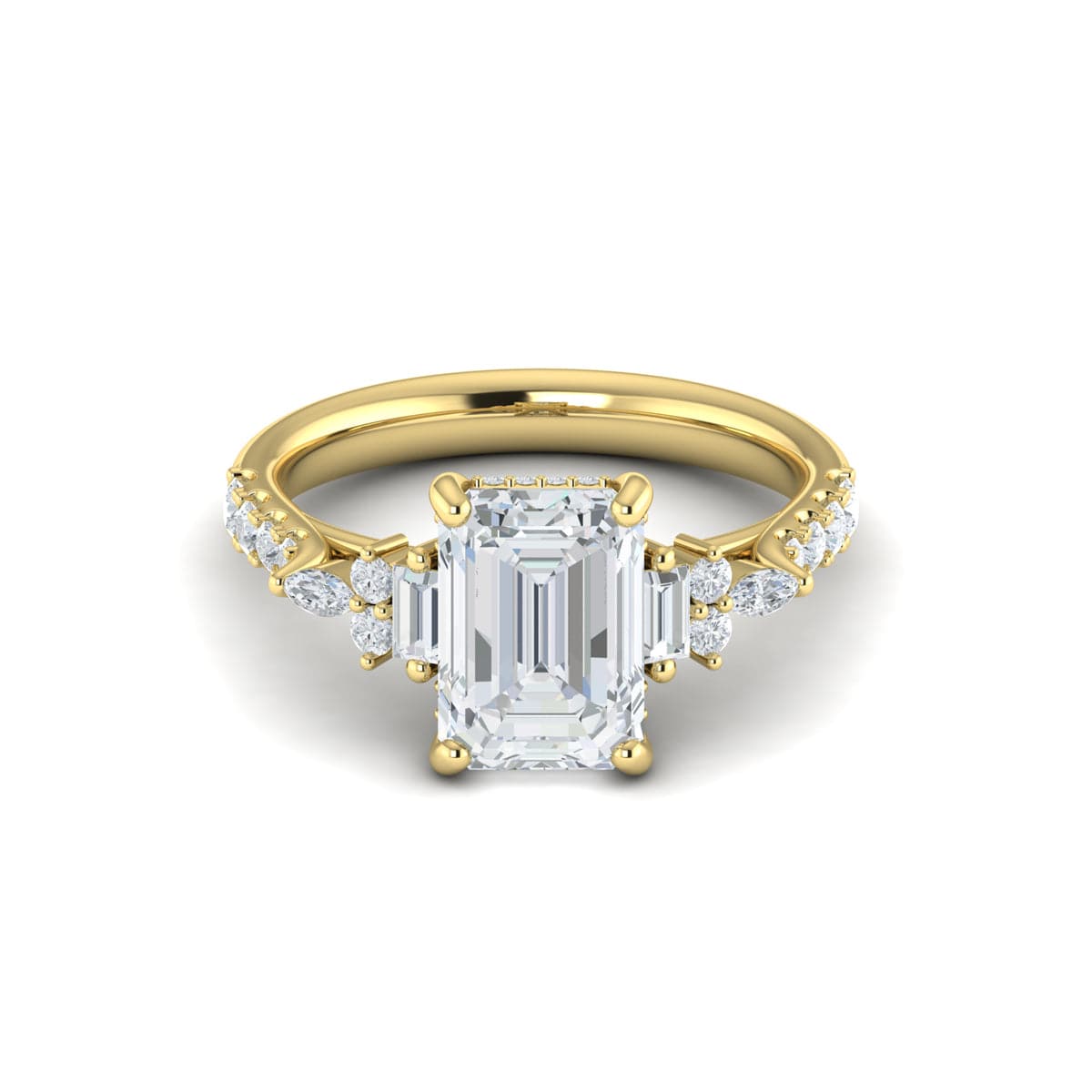 Vintage Style Emerald Cut Engagement Ring with Accent Diamonds