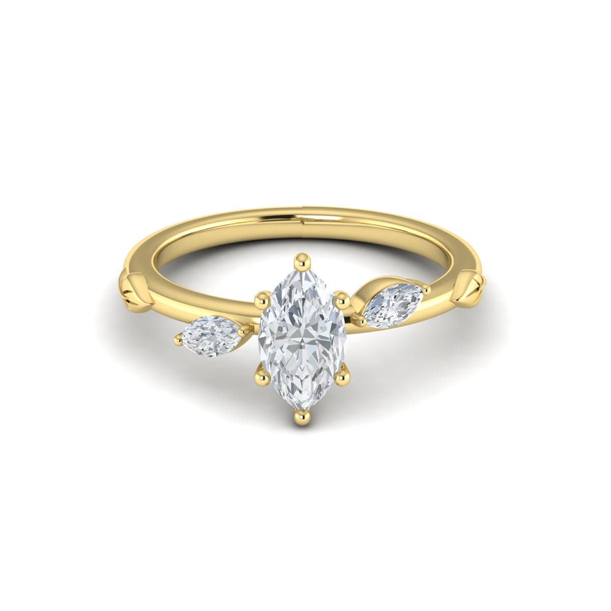 Marquise Diamond Engagement ring with vine detail in thin band