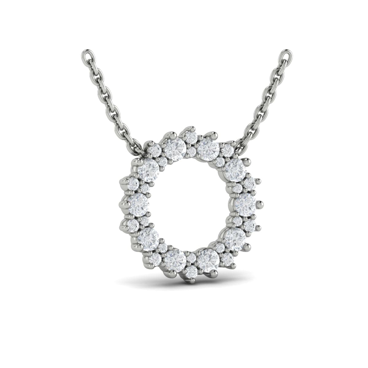 Diamond Open Starburst Circle Pendant Necklace