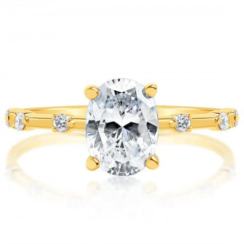 Oval Diamond Spaced Diamond Band Engagement Ring